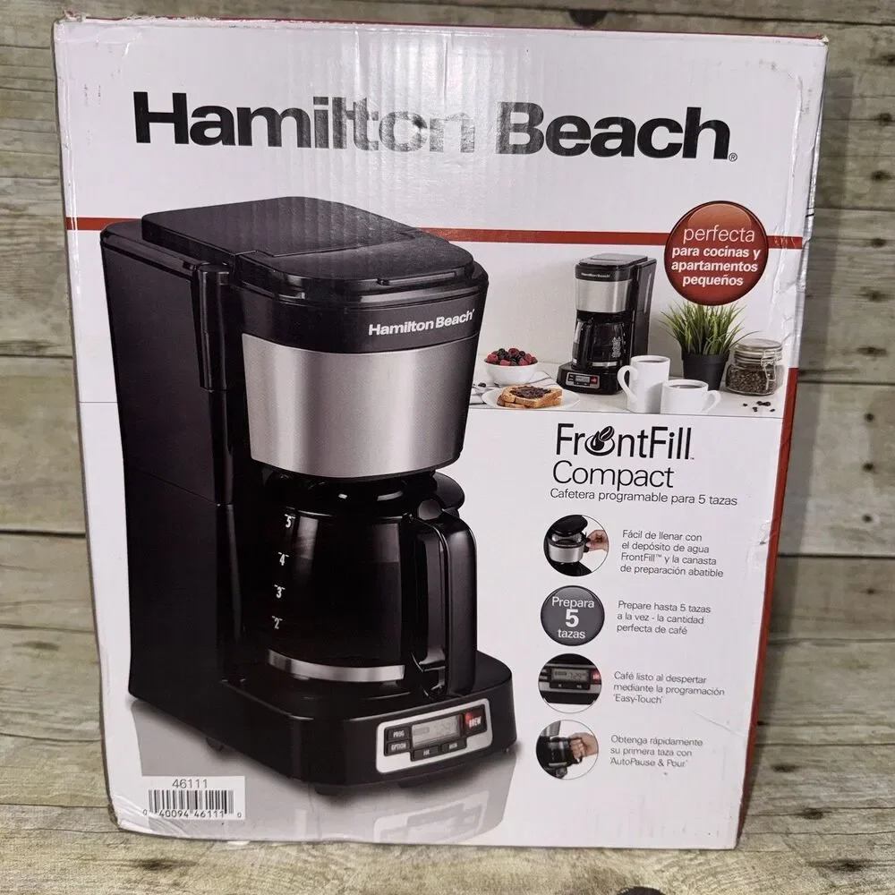 New In Box Hamilton Beach FrontFill Compact 5 Cup Coffee Maker Black In Color
